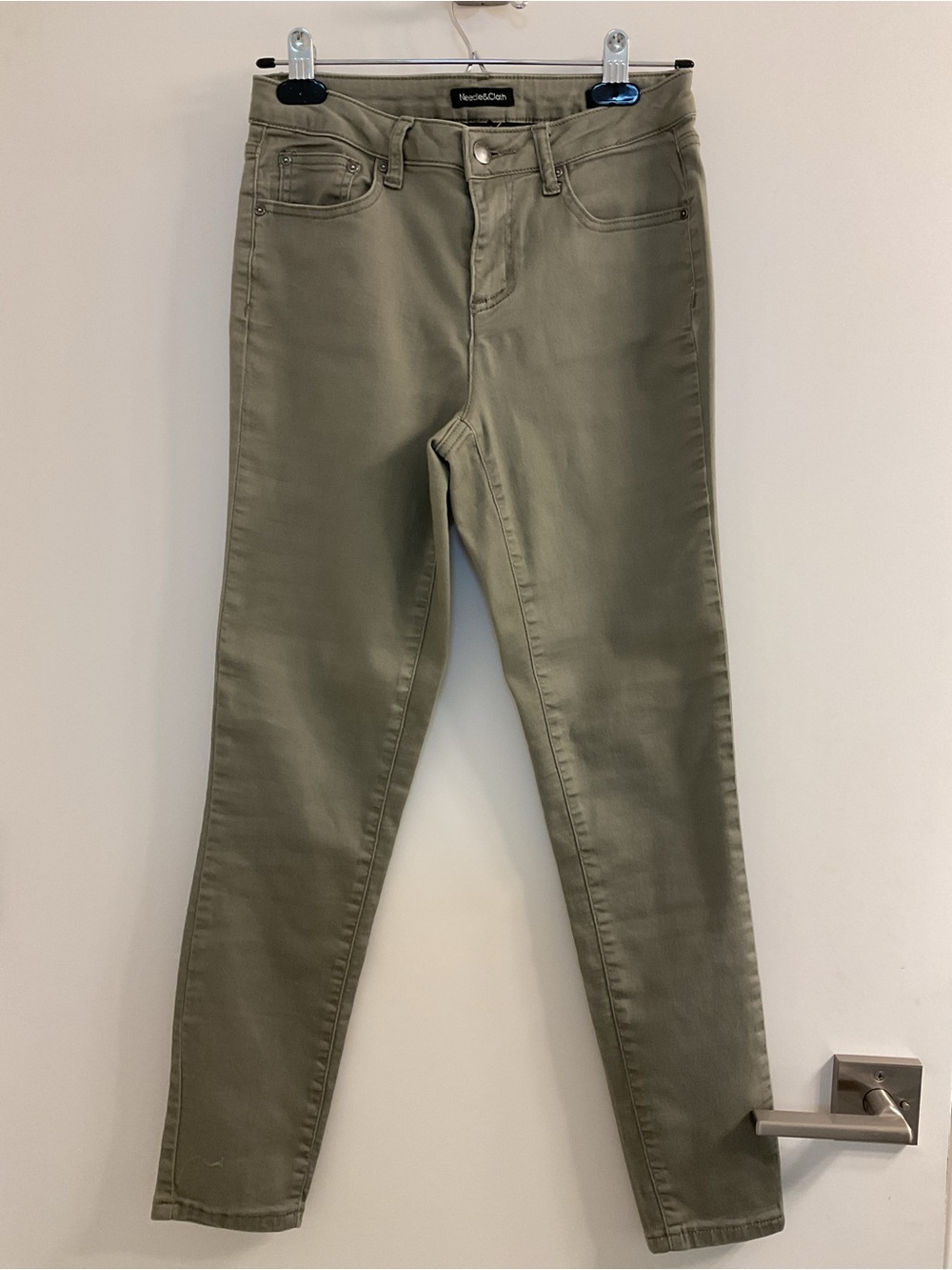 Needle & Cloth Skinny Ankle Stretch Lightweight Denim  in Olive Green - Picture 4 of 9